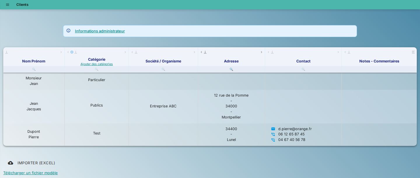 Liste des clients