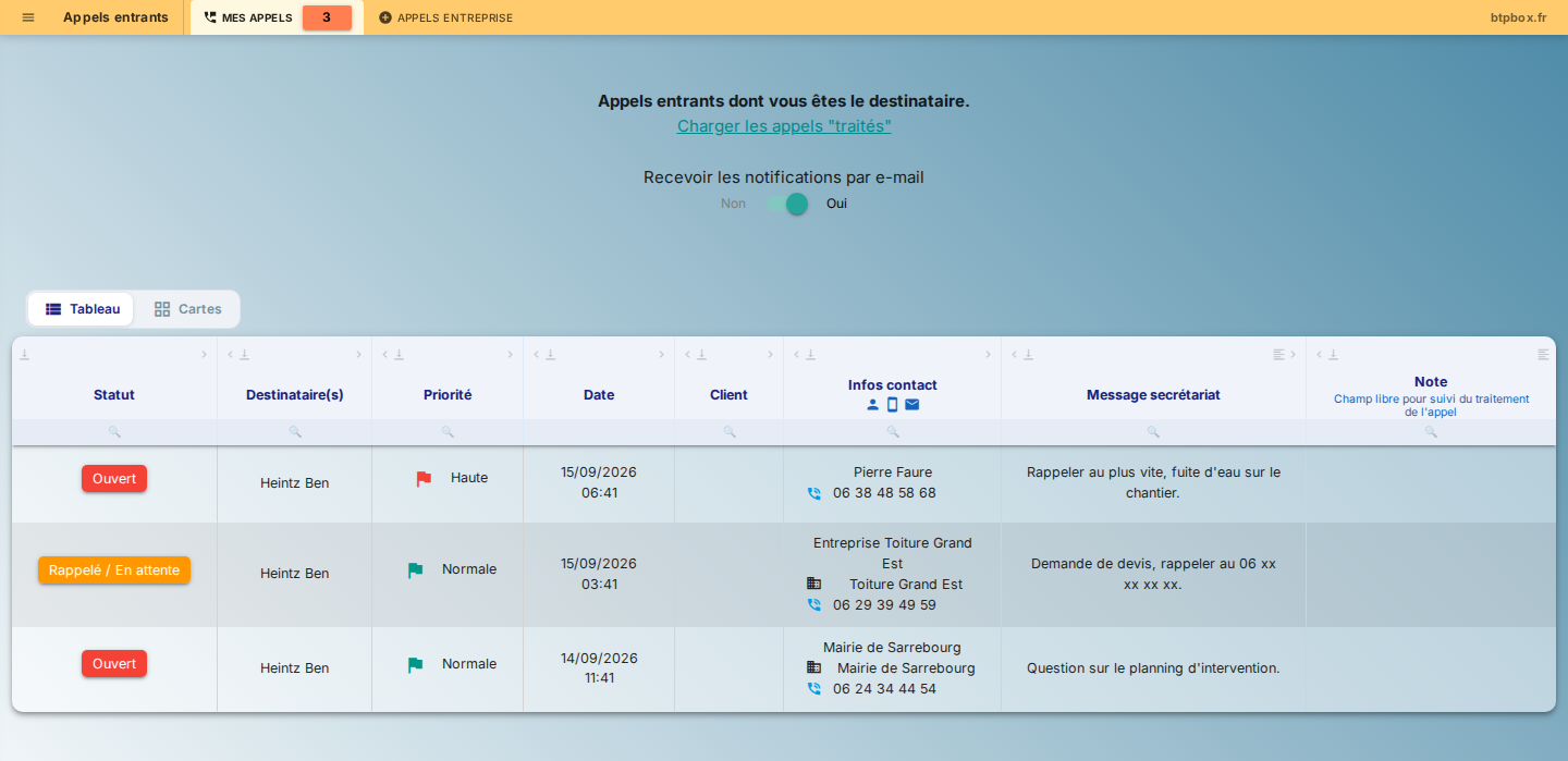 Mes appels entrants